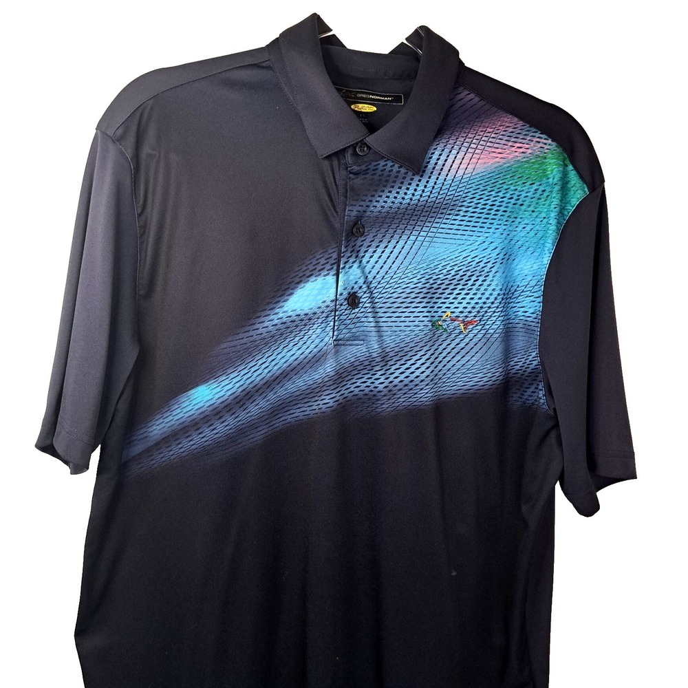 Greg Norman Golf Polo Shirt Play Dry Mens L Performance Shark Logo Casual